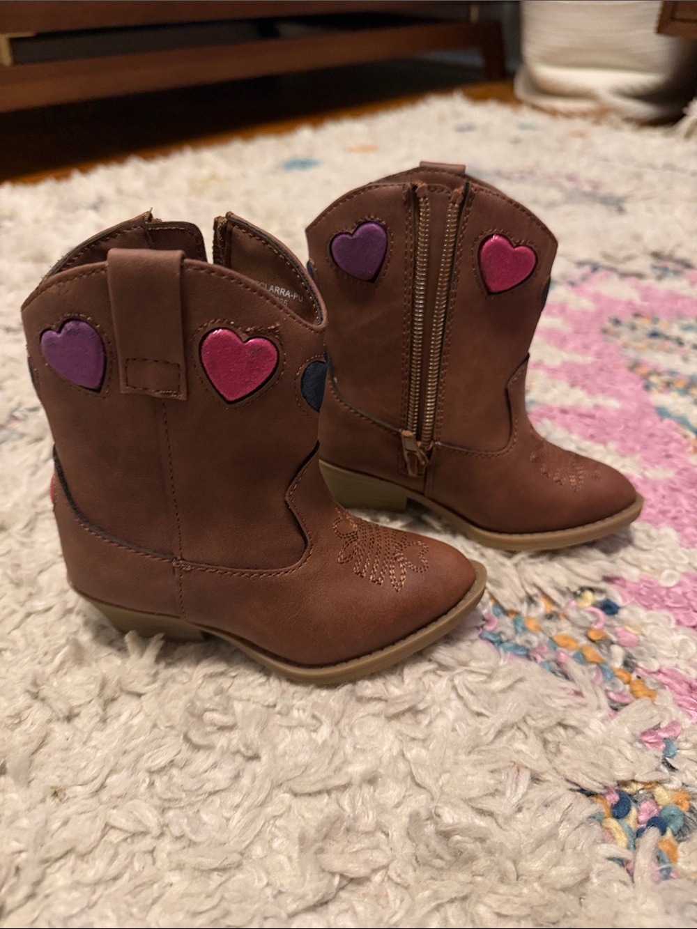 Kids size 6c Brown Cowboy Heart Boots with Pink and Purple Accents - Picture 1 of 3
